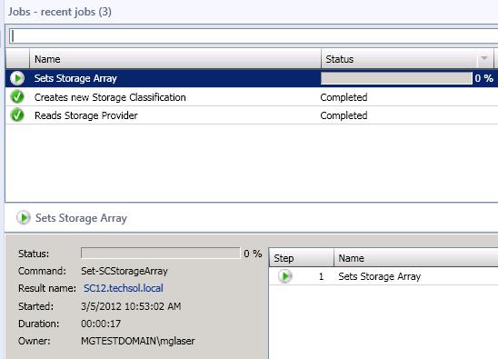 Figure 38: Sets Storage Array Job 7) Click on the Jobs in the left navigation pane, and monitor the Sets
