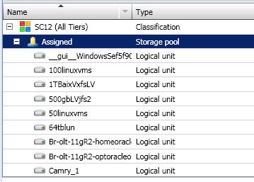 Figure 40: Volumes listed under an assigned storage pool 9) Click on the + in front Assigned and a list of existing volumes in the storage pool should be