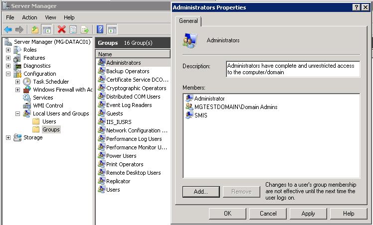 Figure 43: Add the local user to the local administrators group 2) As shown in Figure 43, once the local user