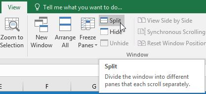 You can scroll through each pane separately using the scroll bars, allowing you to