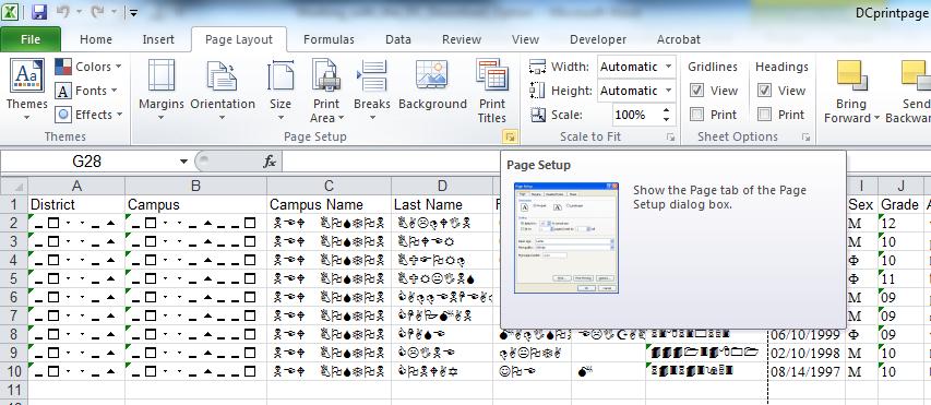 PAGE SET-UP IN EXCEL 2003: Choose FILE > PAGE SETUP from the menu to open the PAGE SETUP dialog