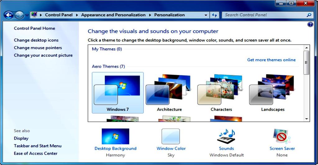 Windows 7 takes advantage of this technological capability and allows you to create a bright and colorful interface to suit your liking.