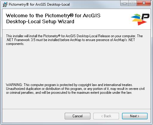 Installing the Pictometry extension 2 Proceed through the wizard until you see the Select Installation Folder window.