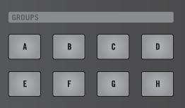 Quick Reference MASCHINE Hardware Overview 11.3.1.3 GROUPS Section This section gives an overview of the GROUPS section. Overview of the GROUPS section.