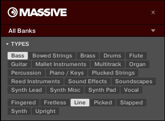 In the Tag Filter below, click Bass in the TYPES section. 11. Click Line in the Sub-Type section to further narrow your search.