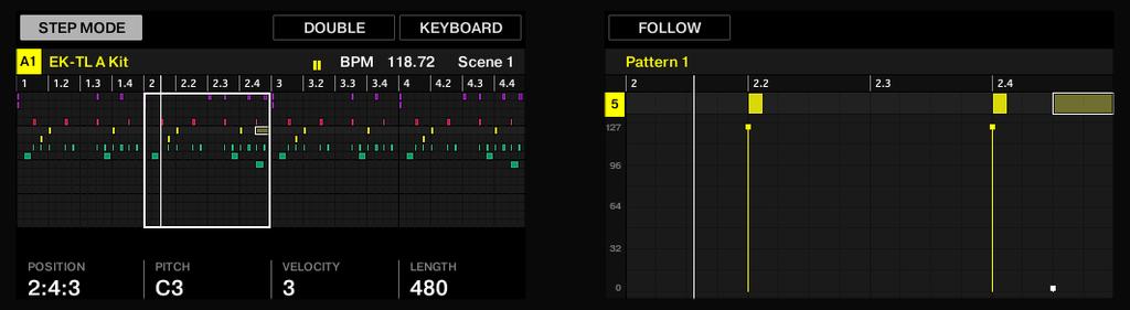 Creating Beats with the Step Sequencer Building Up a Beat in Step Mode The 16 pads representing the second quarter of the Pattern (the Pattern is four bars long).