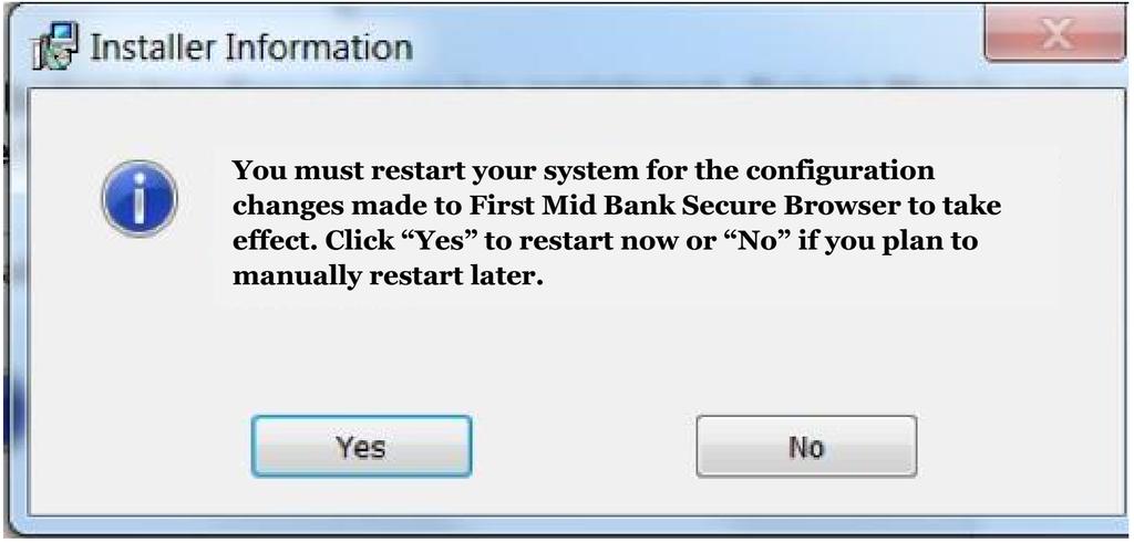 Select Yes to reboot now, or No to reboot at a later time.