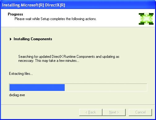 Installing the components. Step 4. Click "Finish" to restart computer. Then the DirectX 9 