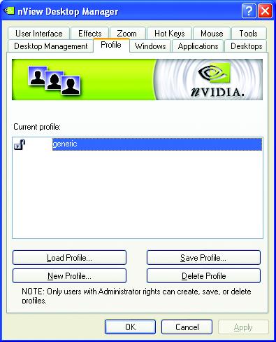 nview Profile properties This tab contains a record all nview display settings for