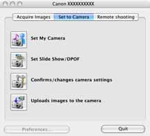 Saving the My Camera Settings to the Camera (1/8) This section explains how to save the My Camera Settings on your computer to the camera or vice versa. What are the My Camera settings?