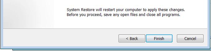 Using the Recommended point, click Finish and Windows will restore your computer to the chosen date.