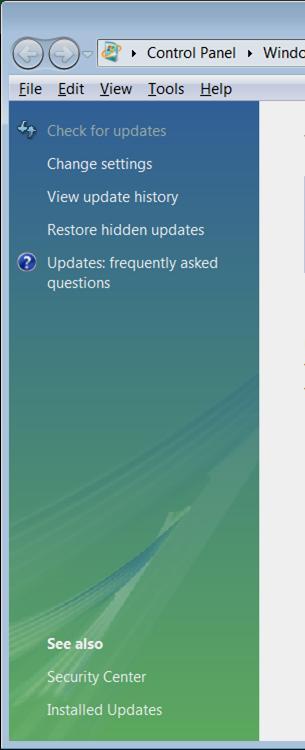 3. To check or change Update settings: In the left panel, click Change Settings. This will display the usual 3 dialog box where you can choose how your updates will be dealt with.