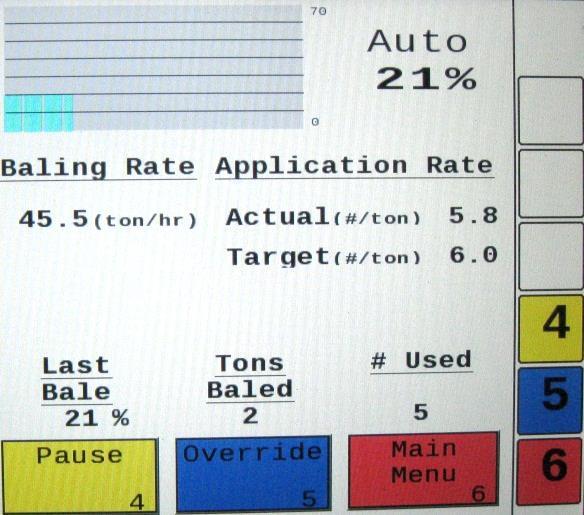 Operating Instructions Automatic Mode will be used in the field to read both hay moisture content sensed by the star wheels and the operator s preset parameters to determine baling rate and tons per