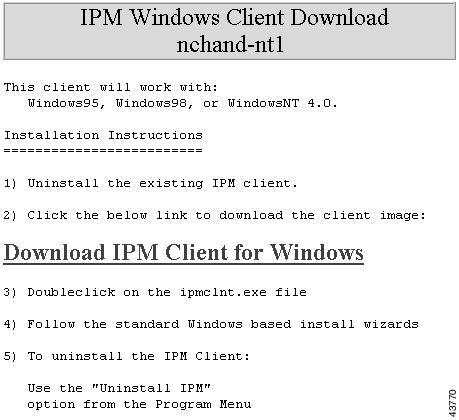 Installing the IPM Client on Windows from the Web Server Figure 5-3 IPM Client for Windows Page Step 3 Step 4 Step 5 Step 6 Click Download IPM Client for Windows to download the installation setup