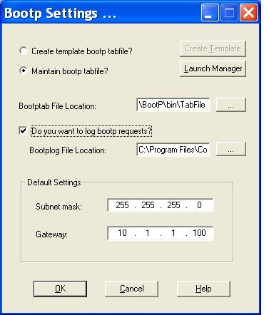 Installing Agilent Bootp Service 12 At this time, the Bootp Settings screen shows unconfigured default settings. 13 Select Maintain bootp tabfile. 14 Check Do you want to log Bootp requests?