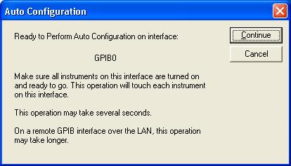 GPIB Driver Installation 5 Click the Auto Add Devices. The Auto Configuration screen appears.