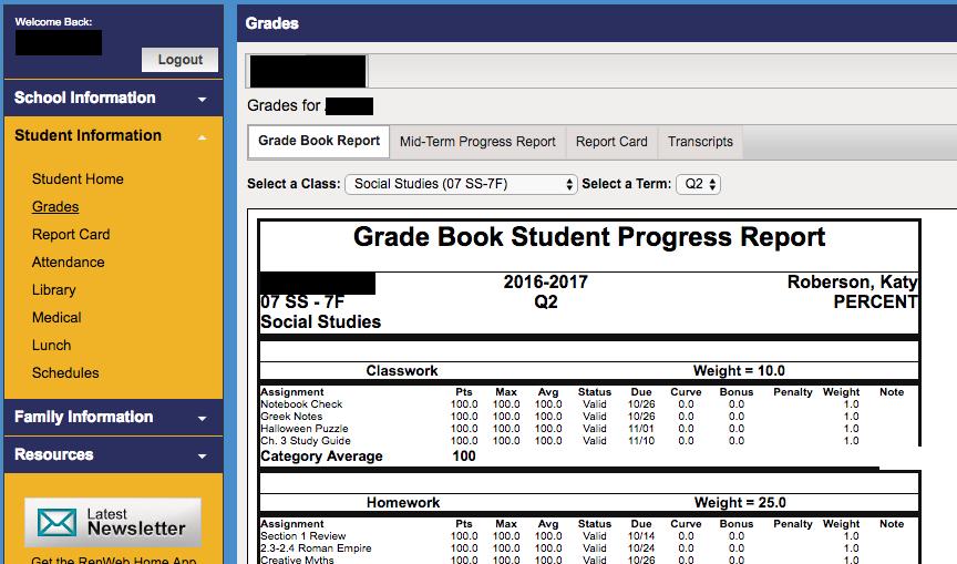 Grades: Check your child s final grades and mid-term reports.