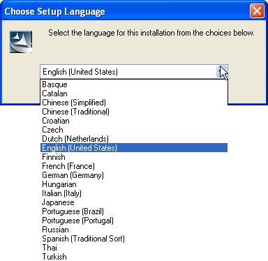 The language of the Installation program (and of the Choose Setup Language dialog) is by default the language set in your Windows locale settings (Start > Settings > Control Panel > Regional Options).