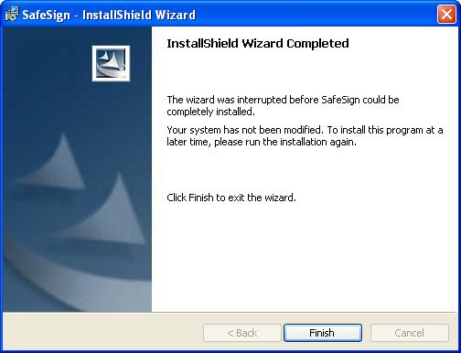 Figure 5: InstallShield Wizard: Are you sure you want to cancel SafeSign installation?