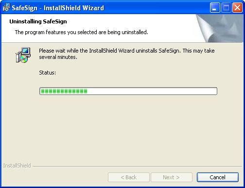 Upon clicking Remove, the program features you selected will be uninstalled: Figure 33: InstallShield Wizard: Uninstalling SafeSign Wait until the InstallShield Wizard is ready When the InstallShield