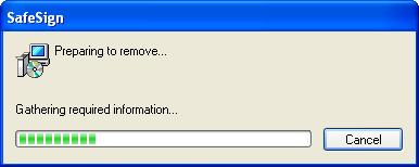 Windows will start to configure the program for removal: Figure 37: SafeSign: Preparing to remove Wait until Windows is finished Note In order to uninstall the SafeSign Identity Client PKCS #11