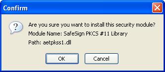 Upon selecting a browser from the list and clicking Install, the selected browser will open (with an empty browser window), prompting you with the question whether you want to install the SafeSign