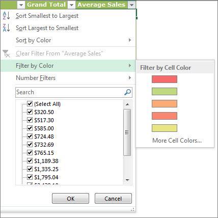 Filter items by color If you've applied different cell or font colors or a conditional format, you can filter by the colors or icons that are shown in your table. 1.
