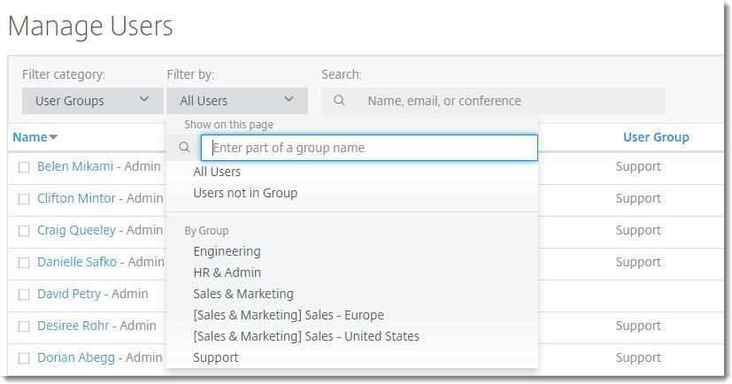 Update users' seats and groups The Manage Users page lets you select a set of one or more users for updates.