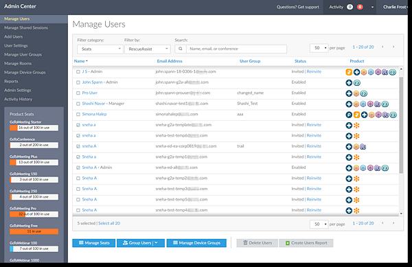 Using the Admin Center Account admins for GoToMeeting, GoToWebinar, GoToTraining, OpenVoice, RescueAssist, GoToAssist Service Desk, and/or GoToAssist Seeit can use the Admin Center to set up product