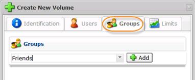 This tab allows you to assign groups to the Volume.