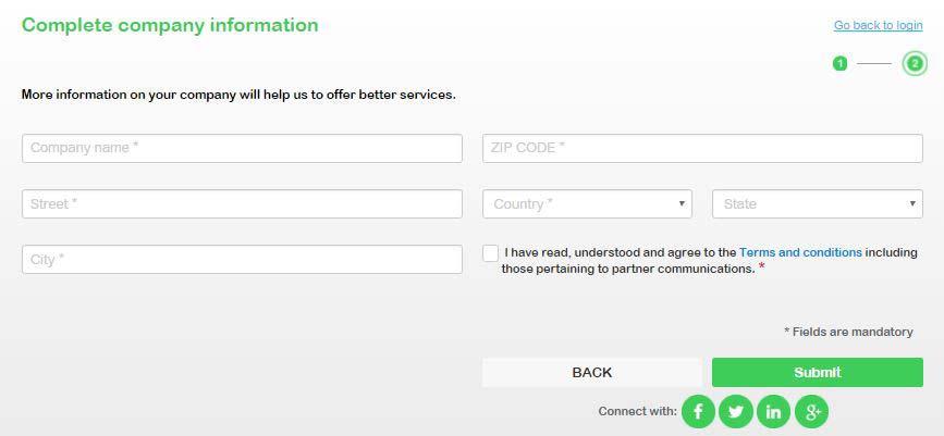 Step Action 3 For a new user, click Register Now. Result: The User Registration screen is displayed. 4 Enter all the required details, and click Continue. 5 Enter the company information.