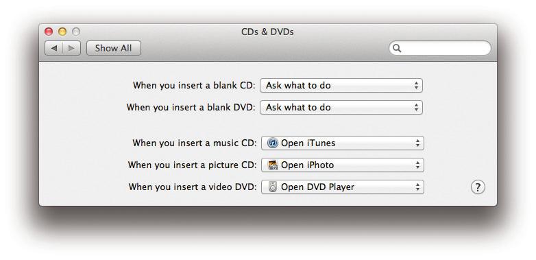 Handling CDs and DVDs If you insert a CD into the optical drive it will mount on the desktop, and may open itunes if it is a music CD. Movies on DVDs will open DVD Player.
