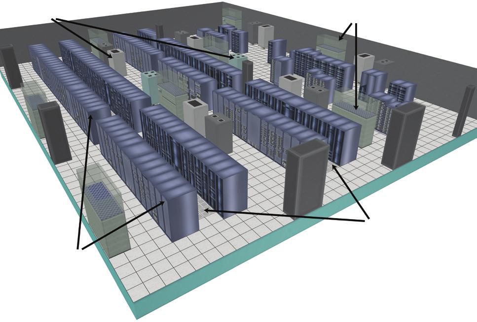 FIGURE 1 The CFD model of the data center. (a) Three dimensional view, (b) plan view.