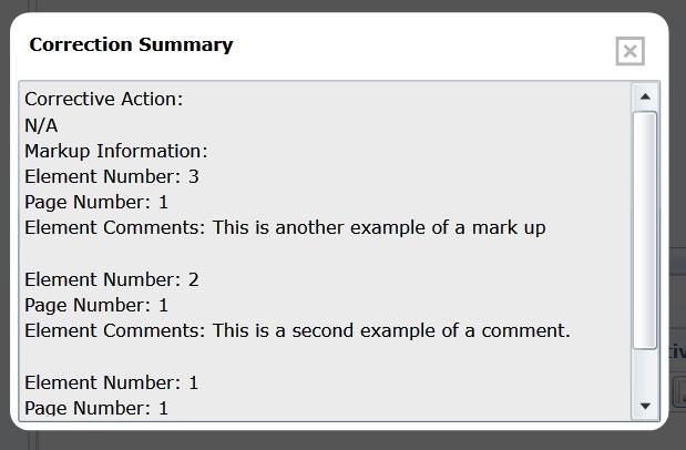 If you click the button under Corrective Action, there will be a list of comments, if the comments were made during the review.
