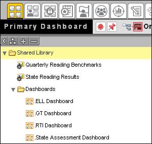 Click to expand the Shared Library and view saved dashboards and reports.