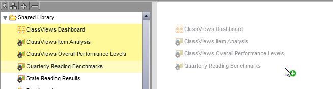 Drag-and-drop the titles from the library onto the Primary Dashboard. Figure 3-17 The selected reports generate and display in the right pane.