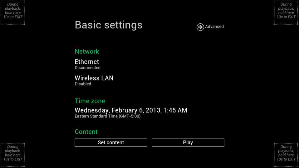 Basic settings: Network, Time zone and Content. (Fig. 2.