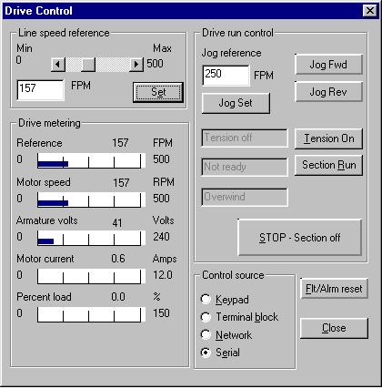 You can also access other WebPakCS software functions while the Drive Control window is on the screen.