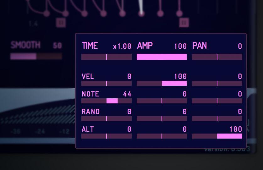MIDI Modulation Control Panel The MIDI Modulation Control Panel allows you to control the Time, Amp, and Pan parameters using MIDI note value input.