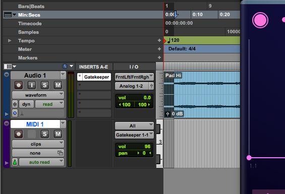 Pro Tools Create a new audio track Add Gatekeeper as an insert effect Place an audio file in the track Create a new MIDI track Route the