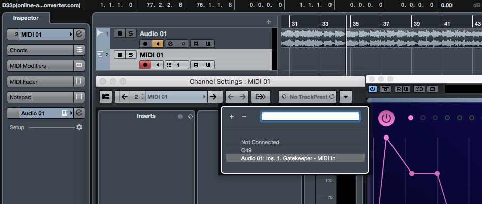 Cubase Add an audio track Add Gatekeeper as an insert effect