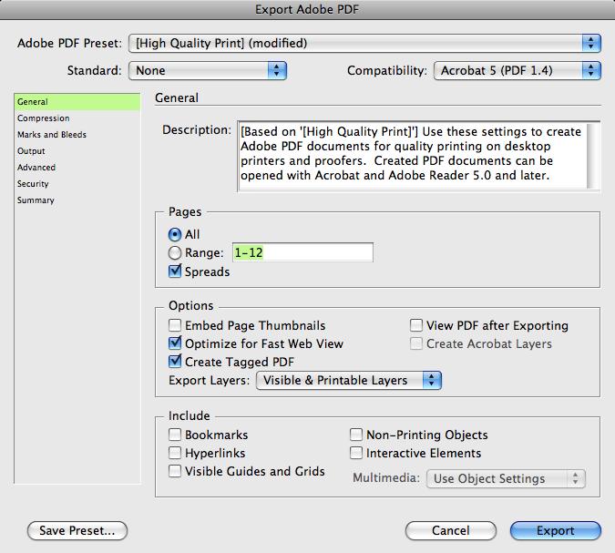InDesign CS4 Creating a PDF: With your InDesign file open select File Export. In the format drop down menu select Adobe PDF.