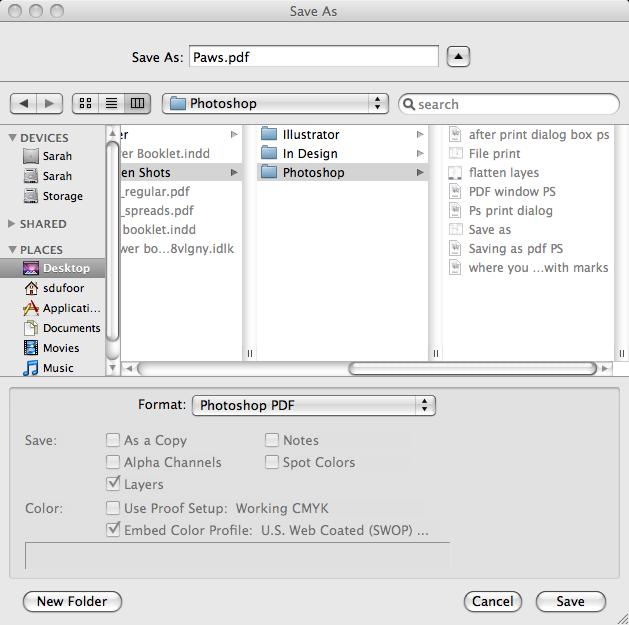 Creating a PDF: With your Photoshop file open select File Save As.