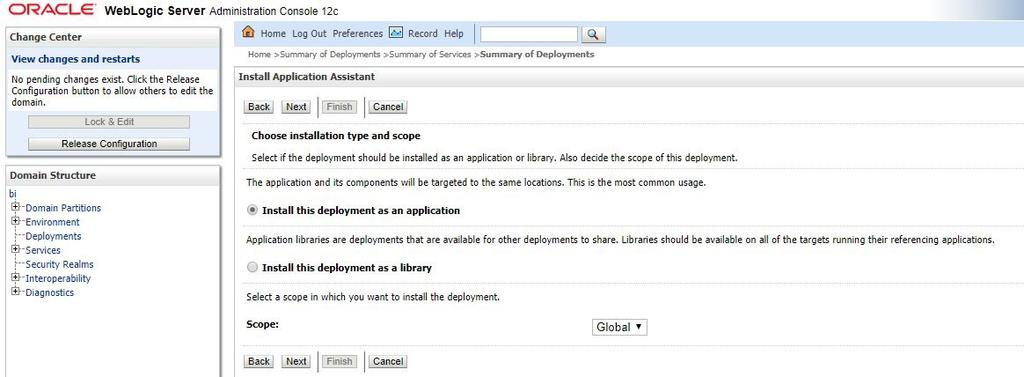 5) Select the Install this deployment as an application option and click Next.