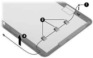b. Pull the receiver through the tabs (2), and remove the microphone receiver (3). 12.