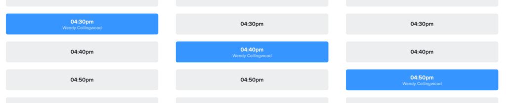 Notice that the other time slots at 4:40pm are now unavailable for booking. Similarly all of the other time slots for John English are unavailable.
