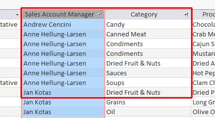 Access 2016 Foundation Page 129 Place the pointer over the Sales Account Manager field name (at the top of the