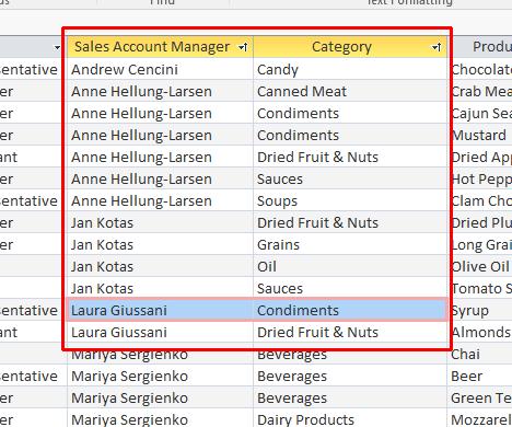 Access 2016 Foundation Page 130 Click anywhere in the table to clear the highlighting from the two fields. The fields are sorted in the order you expected.