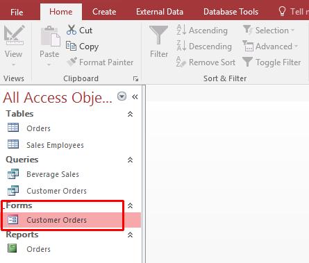 Filtering a form Start the Access  Open a