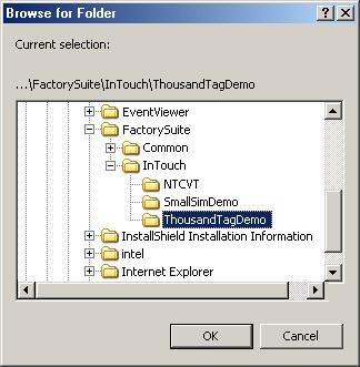 6 In this example, the root folder of an InTouch project called "ThousandTagDemo" has been selected.
